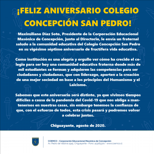 Feliz Aniversario Colegio Concepcion San Pedro Coemco Corporacion Educacional Masonica De Concepcion